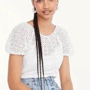J. Crew V-back Puff Short Sleeve Eyelet Top/Blouse White Sz 6